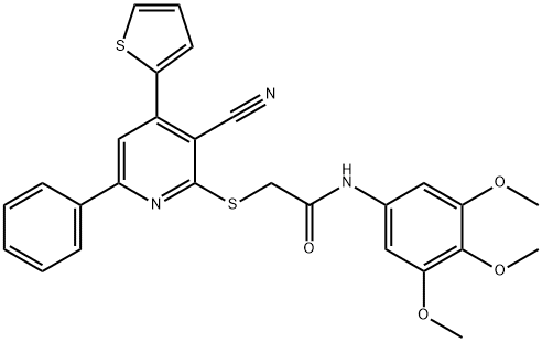 2-{[3-cyano-6-phenyl-4-(2-thienyl)-2-pyridinyl]sulfanyl}-N-(3,4,5-trimethoxyphenyl)acetamide Struktur