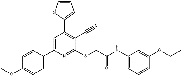 2-{[3-cyano-6-(4-methoxyphenyl)-4-(2-thienyl)-2-pyridinyl]sulfanyl}-N-(3-ethoxyphenyl)acetamide Struktur