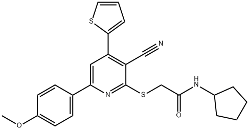 2-{[3-cyano-6-(4-methoxyphenyl)-4-(2-thienyl)-2-pyridinyl]sulfanyl}-N-cyclopentylacetamide Struktur