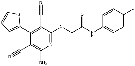 2-{[6-amino-3,5-dicyano-4-(2-thienyl)-2-pyridinyl]sulfanyl}-N-(4-methylphenyl)acetamide Struktur