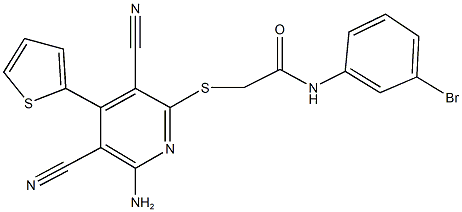 2-{[6-amino-3,5-dicyano-4-(2-thienyl)-2-pyridinyl]sulfanyl}-N-(3-bromophenyl)acetamide Struktur