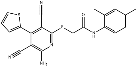 2-{[6-amino-3,5-dicyano-4-(2-thienyl)-2-pyridinyl]sulfanyl}-N-(2,4-dimethylphenyl)acetamide Struktur