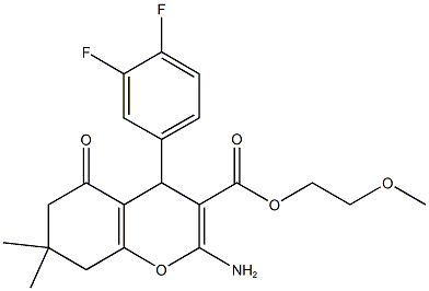 2-methoxyethyl 2-amino-4-(3,4-difluorophenyl)-7,7-dimethyl-5-oxo-5,6,7,8-tetrahydro-4H-chromene-3-carboxylate Struktur