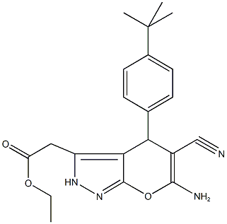 ethyl [6-amino-4-(4-tert-butylphenyl)-5-cyano-2,4-dihydropyrano[2,3-c]pyrazol-3-yl]acetate Struktur