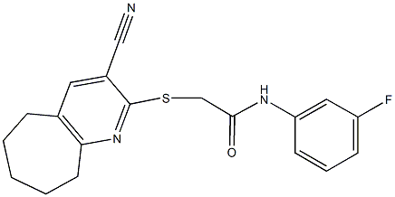 2-[(3-cyano-6,7,8,9-tetrahydro-5H-cyclohepta[b]pyridin-2-yl)sulfanyl]-N-(3-fluorophenyl)acetamide Struktur