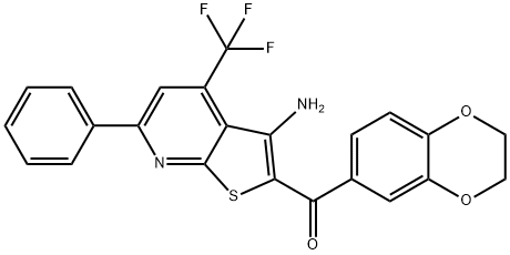 [3-amino-6-phenyl-4-(trifluoromethyl)thieno[2,3-b]pyridin-2-yl](2,3-dihydro-1,4-benzodioxin-6-yl)methanone Struktur