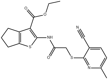 ethyl 2-({[(3-cyano-6-methyl-2-pyridinyl)sulfanyl]acetyl}amino)-5,6-dihydro-4H-cyclopenta[b]thiophene-3-carboxylate Struktur