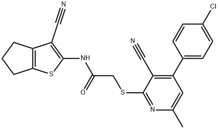 2-{[4-(4-chlorophenyl)-3-cyano-6-methyl-2-pyridinyl]sulfanyl}-N-(3-cyano-5,6-dihydro-4H-cyclopenta[b]thien-2-yl)acetamide Struktur