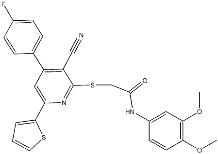 2-{[3-cyano-4-(4-fluorophenyl)-6-(2-thienyl)-2-pyridinyl]sulfanyl}-N-(3,4-dimethoxyphenyl)acetamide Struktur