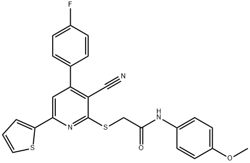 2-{[3-cyano-4-(4-fluorophenyl)-6-(2-thienyl)-2-pyridinyl]sulfanyl}-N-(4-methoxyphenyl)acetamide Struktur