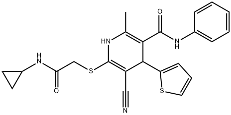 5-cyano-6-{[2-(cyclopropylamino)-2-oxoethyl]sulfanyl}-2-methyl-N-phenyl-4-(2-thienyl)-1,4-dihydro-3-pyridinecarboxamide Struktur