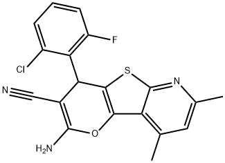 2-amino-4-(2-chloro-6-fluorophenyl)-7,9-dimethyl-4H-pyrano[2',3':4,5]thieno[2,3-b]pyridine-3-carbonitrile Struktur