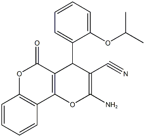 2-amino-4-(2-isopropoxyphenyl)-5-oxo-4H,5H-pyrano[3,2-c]chromene-3-carbonitrile Struktur