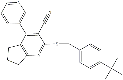 2-[(4-tert-butylbenzyl)sulfanyl]-4-(3-pyridinyl)-6,7-dihydro-5H-cyclopenta[b]pyridine-3-carbonitrile Struktur