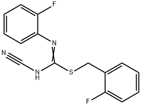 2-fluorobenzyl N'-cyano-N-(2-fluorophenyl)imidothiocarbamate Struktur