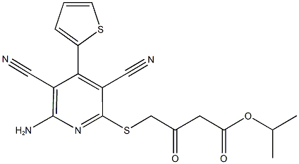 isopropyl 4-{[6-amino-3,5-dicyano-4-(2-thienyl)-2-pyridinyl]sulfanyl}-3-oxobutanoate Struktur