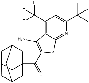 1-adamantyl[3-amino-6-tert-butyl-4-(trifluoromethyl)thieno[2,3-b]pyridin-2-yl]methanone Struktur