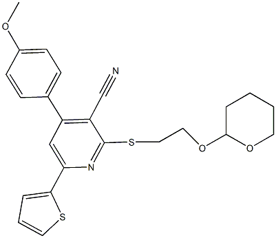 4-(4-methoxyphenyl)-2-{[2-(tetrahydro-2H-pyran-2-yloxy)ethyl]sulfanyl}-6-(2-thienyl)nicotinonitrile Struktur