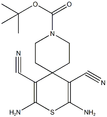 tert-butyl 2,4-diamino-1,5-dicyano-3-thia-9-azaspiro[5.5]undeca-1,4-diene-9-carboxylate Struktur