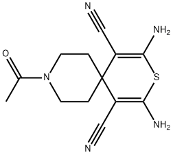 9-acetyl-2,4-diamino-3-thia-9-azaspiro[5.5]undeca-1,4-diene-1,5-dicarbonitrile Struktur