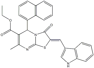 ethyl 2-(1H-indol-3-ylmethylene)-7-methyl-5-(1-naphthyl)-3-oxo-2,3-dihydro-5H-[1,3]thiazolo[3,2-a]pyrimidine-6-carboxylate Struktur