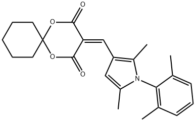 3-{[1-(2,6-dimethylphenyl)-2,5-dimethyl-1H-pyrrol-3-yl]methylene}-1,5-dioxaspiro[5.5]undecane-2,4-dione Struktur