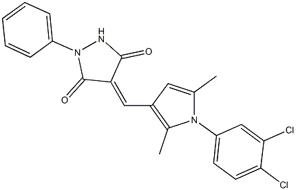 4-{[1-(3,4-dichlorophenyl)-2,5-dimethyl-1H-pyrrol-3-yl]methylene}-1-phenyl-3,5-pyrazolidinedione Struktur