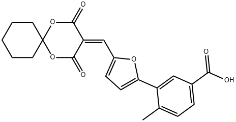 3-{5-[(2,4-dioxo-1,5-dioxaspiro[5.5]undec-3-ylidene)methyl]-2-furyl}-4-methylbenzoic acid Struktur