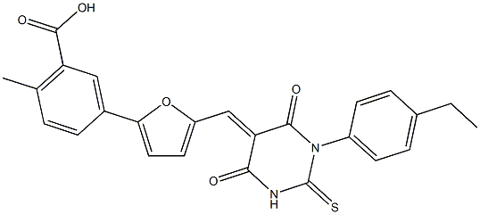 5-{5-[(1-(4-ethylphenyl)-4,6-dioxo-2-thioxotetrahydro-5(2H)-pyrimidinylidene)methyl]-2-furyl}-2-methylbenzoic acid Struktur