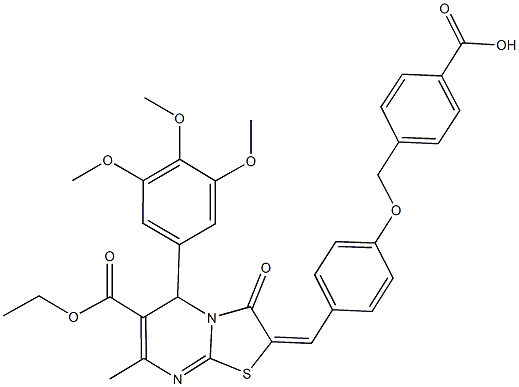 4-({4-[(6-(ethoxycarbonyl)-7-methyl-3-oxo-5-(3,4,5-trimethoxyphenyl)-5H-[1,3]thiazolo[3,2-a]pyrimidin-2(3H)-ylidene)methyl]phenoxy}methyl)benzoic acid Struktur