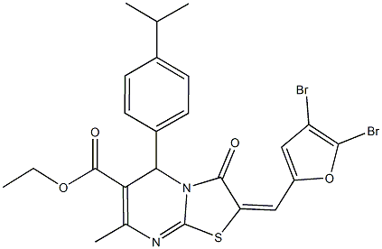 ethyl 2-[(4,5-dibromo-2-furyl)methylene]-5-(4-isopropylphenyl)-7-methyl-3-oxo-2,3-dihydro-5H-[1,3]thiazolo[3,2-a]pyrimidine-6-carboxylate Struktur