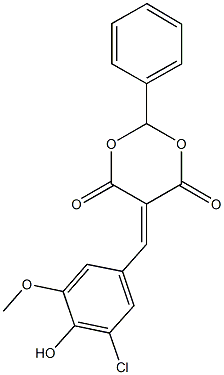 5-(3-chloro-4-hydroxy-5-methoxybenzylidene)-2-phenyl-1,3-dioxane-4,6-dione Struktur