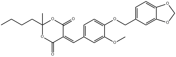 5-[4-(1,3-benzodioxol-5-ylmethoxy)-3-methoxybenzylidene]-2-butyl-2-methyl-1,3-dioxane-4,6-dione Struktur