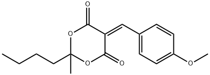 2-butyl-5-(4-methoxybenzylidene)-2-methyl-1,3-dioxane-4,6-dione Struktur