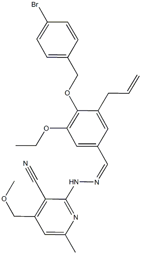 2-(2-{3-allyl-4-[(4-bromobenzyl)oxy]-5-ethoxybenzylidene}hydrazino)-4-(methoxymethyl)-6-methylnicotinonitrile Struktur