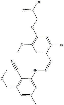 (5-bromo-4-{2-[3-cyano-4-(methoxymethyl)-6-methyl-2-pyridinyl]carbohydrazonoyl}-2-methoxyphenoxy)acetic acid Struktur