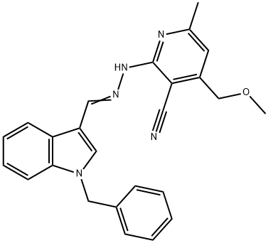 2-{2-[(1-benzyl-1H-indol-3-yl)methylene]hydrazino}-4-(methoxymethyl)-6-methylnicotinonitrile Struktur