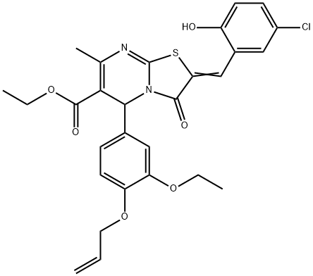 ethyl 5-[4-(allyloxy)-3-ethoxyphenyl]-2-(5-chloro-2-hydroxybenzylidene)-7-methyl-3-oxo-2,3-dihydro-5H-[1,3]thiazolo[3,2-a]pyrimidine-6-carboxylate Struktur