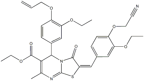 ethyl 5-[4-(allyloxy)-3-ethoxyphenyl]-2-[4-(cyanomethoxy)-3-ethoxybenzylidene]-7-methyl-3-oxo-2,3-dihydro-5H-[1,3]thiazolo[3,2-a]pyrimidine-6-carboxylate Struktur