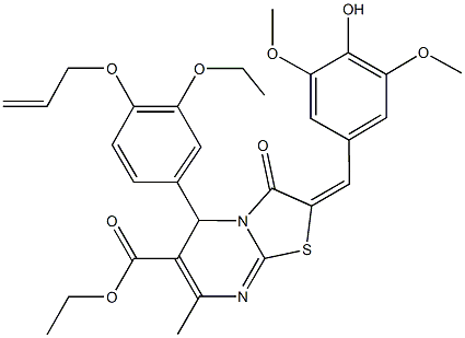 ethyl 5-[4-(allyloxy)-3-ethoxyphenyl]-2-(4-hydroxy-3,5-dimethoxybenzylidene)-7-methyl-3-oxo-2,3-dihydro-5H-[1,3]thiazolo[3,2-a]pyrimidine-6-carboxylate Struktur