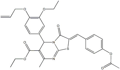 ethyl 2-[4-(acetyloxy)benzylidene]-5-[4-(allyloxy)-3-ethoxyphenyl]-7-methyl-3-oxo-2,3-dihydro-5H-[1,3]thiazolo[3,2-a]pyrimidine-6-carboxylate Struktur