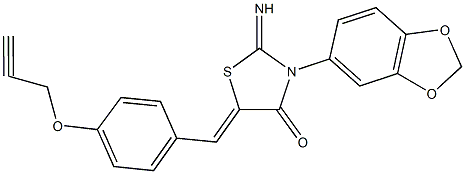 3-(1,3-benzodioxol-5-yl)-2-imino-5-[4-(2-propynyloxy)benzylidene]-1,3-thiazolidin-4-one Struktur