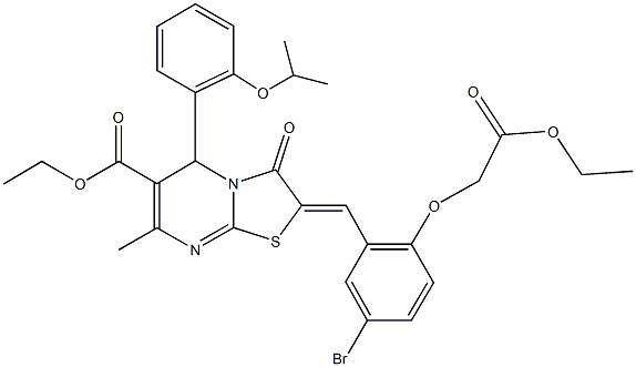 ethyl 2-[5-bromo-2-(2-ethoxy-2-oxoethoxy)benzylidene]-5-(2-isopropoxyphenyl)-7-methyl-3-oxo-2,3-dihydro-5H-[1,3]thiazolo[3,2-a]pyrimidine-6-carboxylate Struktur