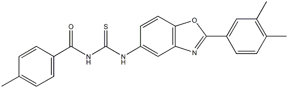 N-[2-(3,4-dimethylphenyl)-1,3-benzoxazol-5-yl]-N'-(4-methylbenzoyl)thiourea Struktur