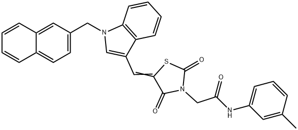 N-(3-methylphenyl)-2-(5-{[1-(2-naphthylmethyl)-1H-indol-3-yl]methylene}-2,4-dioxo-1,3-thiazolidin-3-yl)acetamide Struktur