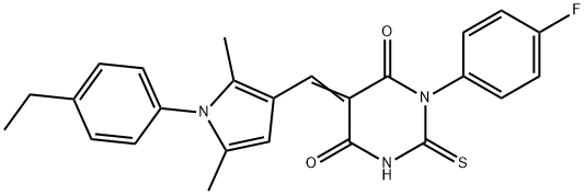 5-{[1-(4-ethylphenyl)-2,5-dimethyl-1H-pyrrol-3-yl]methylene}-1-(4-fluorophenyl)-2-thioxodihydro-4,6(1H,5H)-pyrimidinedione Struktur