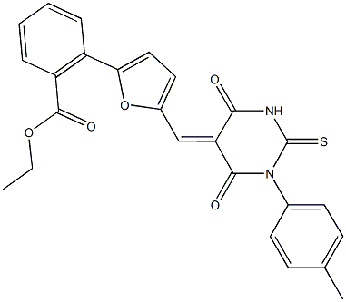 ethyl 2-{5-[(1-(4-methylphenyl)-4,6-dioxo-2-thioxotetrahydro-5(2H)-pyrimidinylidene)methyl]-2-furyl}benzoate Struktur