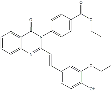 ethyl 4-(2-[2-(3-ethoxy-4-hydroxyphenyl)vinyl]-4-oxo-3(4H)-quinazolinyl)benzoate Struktur