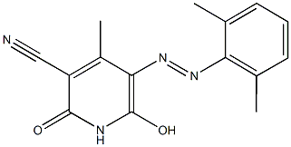 5-[(2,6-dimethylphenyl)diazenyl]-6-hydroxy-4-methyl-2-oxo-1,2-dihydro-3-pyridinecarbonitrile Struktur