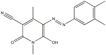 5-[(3,4-dimethylphenyl)diazenyl]-6-hydroxy-1,4-dimethyl-2-oxo-1,2-dihydro-3-pyridinecarbonitrile Struktur